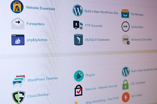 cPanel hosting control panel with WordPress, email, database and backup tools