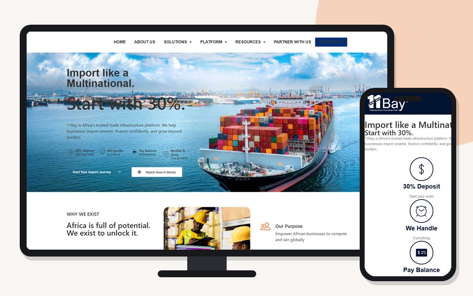 11Bay website shown on a desktop monitor and a mobile phone