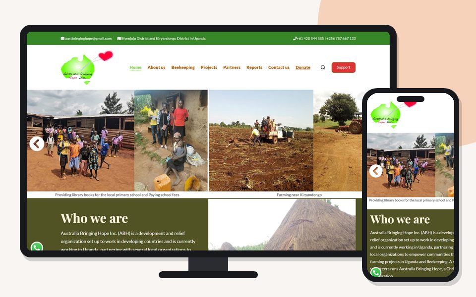 ABH Inc. website shown on a desktop monitor and a mobile phone