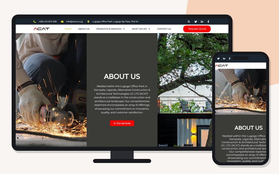 ACAT Uganda website shown on a desktop monitor and a mobile phone