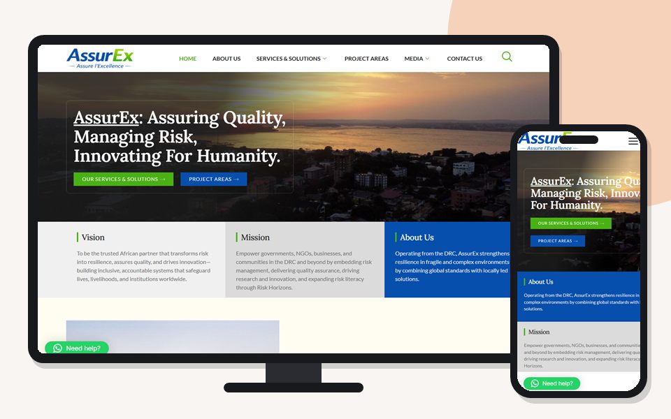 AssurEx website shown on a desktop monitor and a mobile phone
