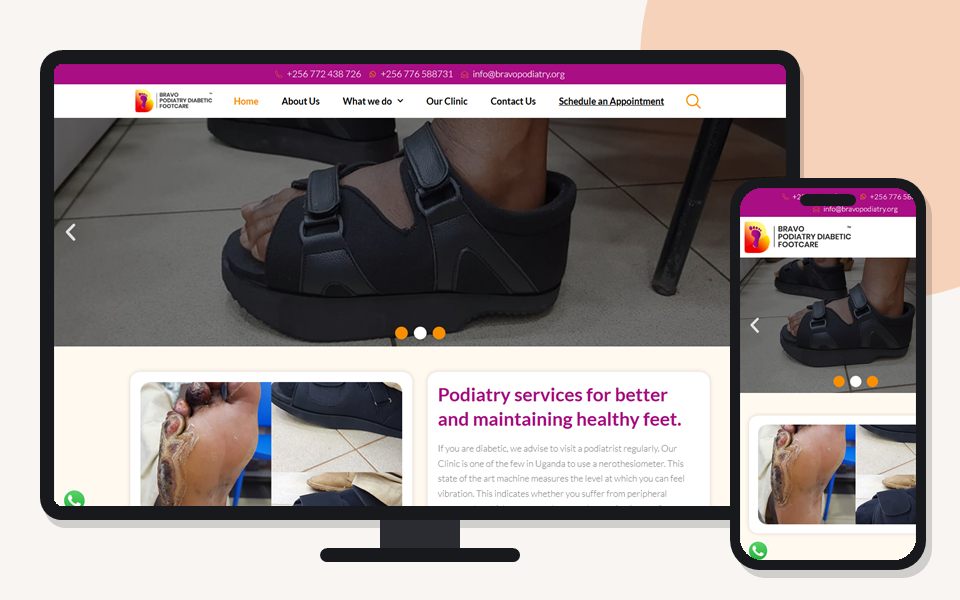 Bravo Podiatry website shown on a desktop monitor and a mobile phone