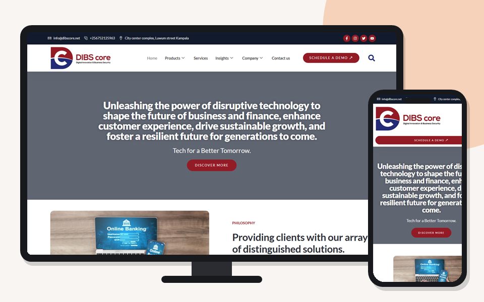 Digital Innovations and Business Security website shown on a desktop monitor and a mobile phone