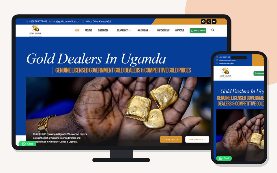 Gold Source Africa website shown on a desktop monitor and a mobile phone