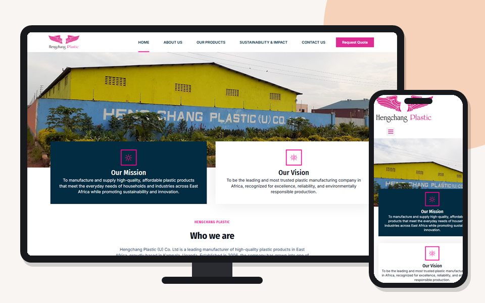 Hengchang Plastic website shown on a desktop monitor and a mobile phone
